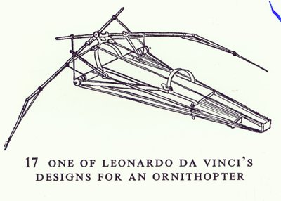 Uno de los diseños de Leonardo da Vinci para un Ornitóptero, copia de un diagrama del Manuscrito B, 1488-89 de Leonardo da Vinci
